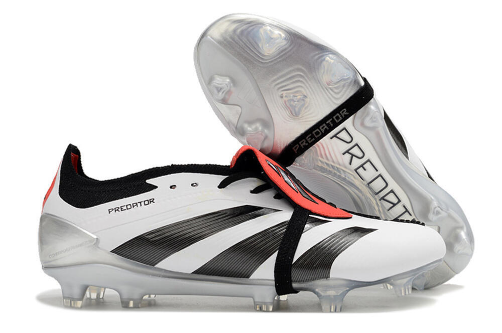 Men's Adidas Predator Elite Foldover Tongue FG Firm Ground Low-Tops Football Boots - White/Black/Red 2