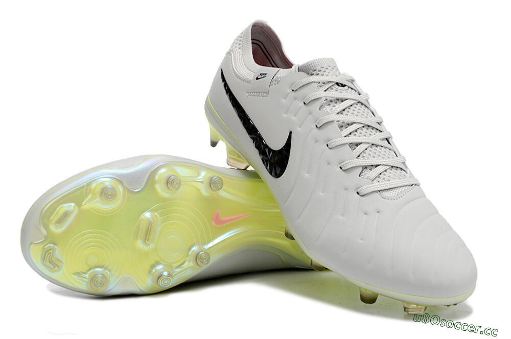 Men's Nike Tiempo Legend 10 Elite FG Firm Ground Low-Tops Football Boots - Grey/Black/Yellow 3