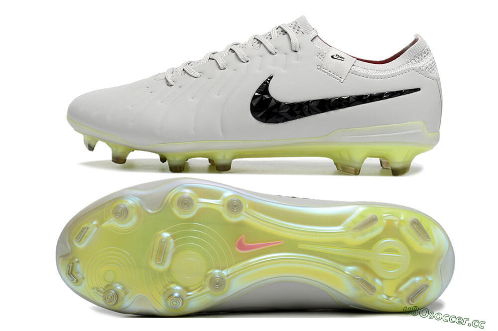 Men's Nike Tiempo Legend 10 Elite FG Firm Ground Low-Tops Football Boots - Grey/Black/Yellow 1