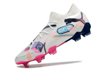 Men's Puma Future Ultimate FG Firm Ground Low-Tops Football Boots - White/Blue/Black/Pink