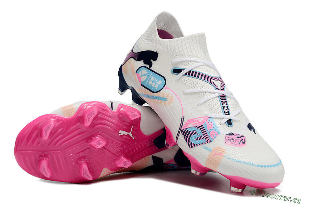 Men's Puma Future Ultimate FG Firm Ground Low-Tops Football Boots - White/Blue/Black/Pink 3