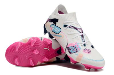 Men's Puma Future Ultimate FG Firm Ground Low-Tops Football Boots - White/Blue/Black/Pink