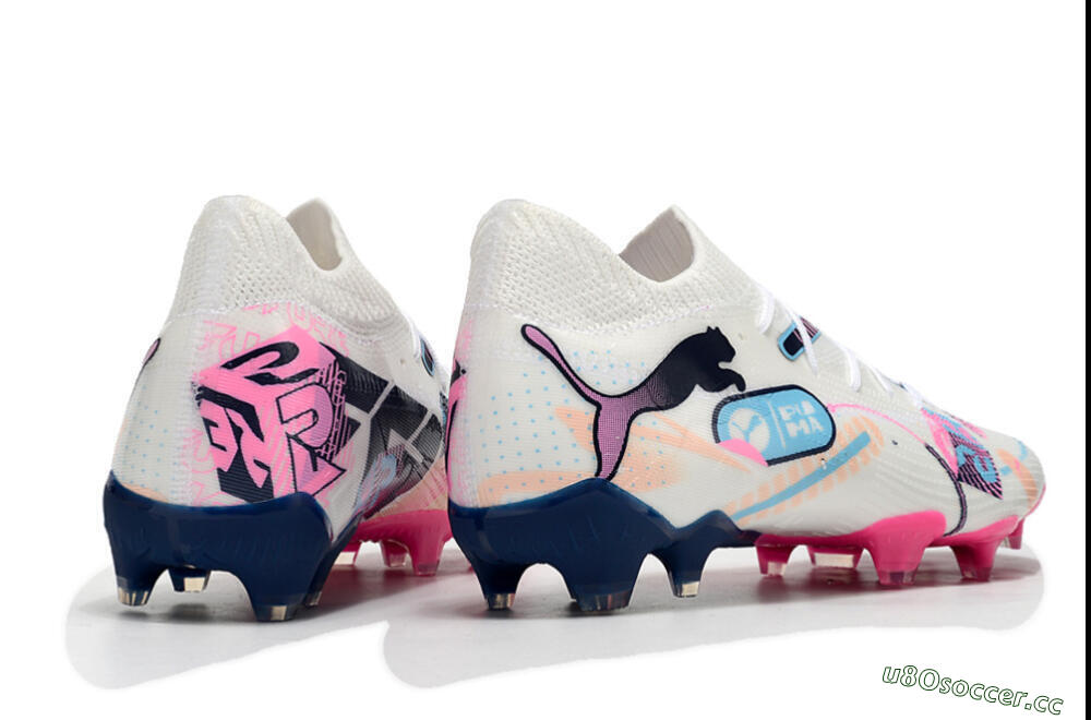 Men's Puma Future Ultimate FG Firm Ground Low-Tops Football Boots - White/Blue/Black/Pink 5