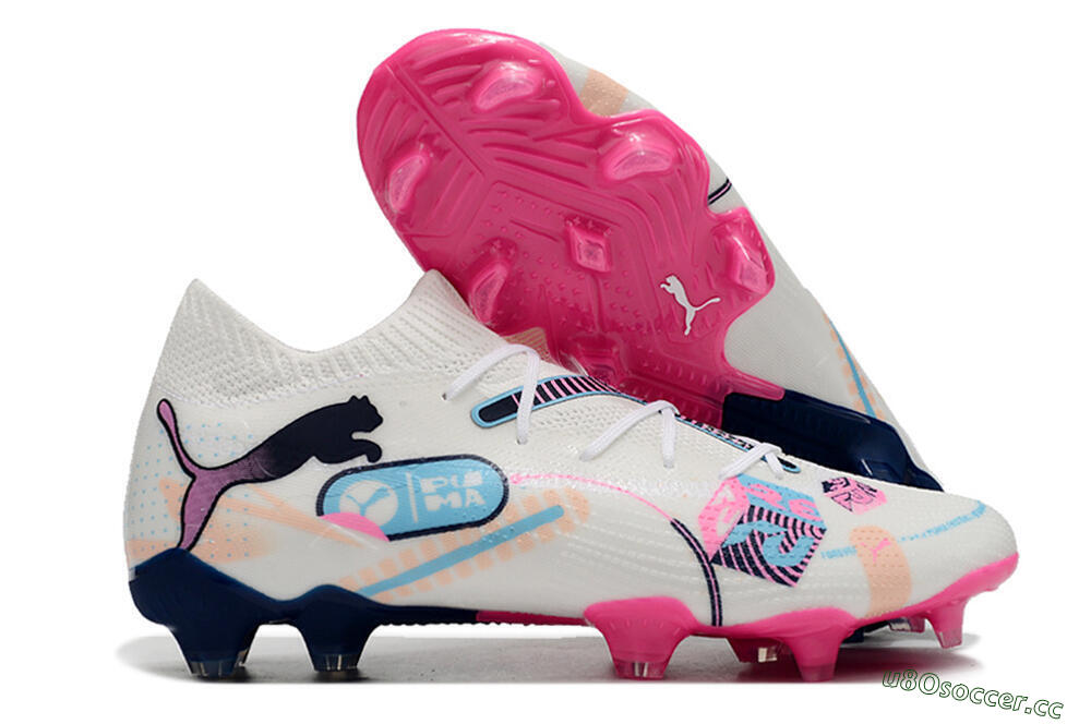 Men's Puma Future Ultimate FG Firm Ground Low-Tops Football Boots - White/Blue/Black/Pink 2