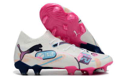 Men's Puma Future Ultimate FG Firm Ground Low-Tops Football Boots - White/Blue/Black/Pink