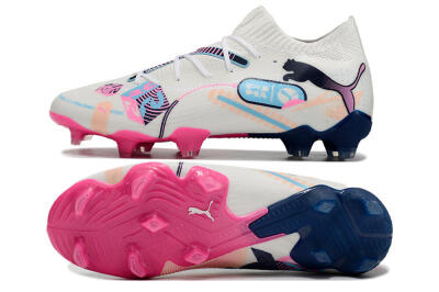 Men's Puma Future Ultimate FG Firm Ground Low-Tops Football Boots - White/Blue/Black/Pink