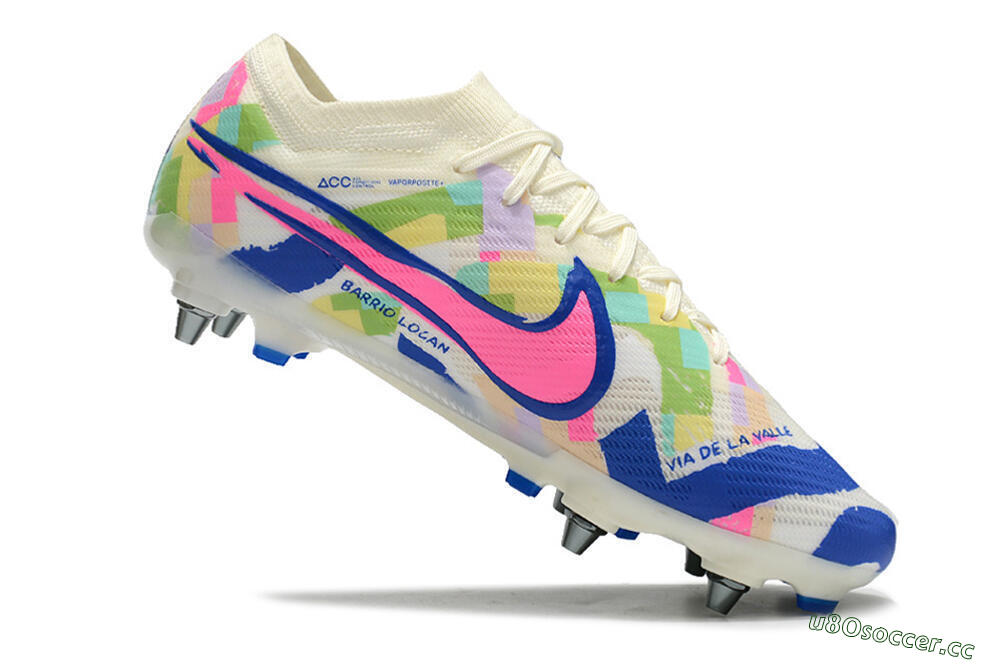 Men's Nike Air Zoom Mercurial Vapor 15 Elite SG Soft Ground Low-Tops Football Boots - White/Blue/Pink 4
