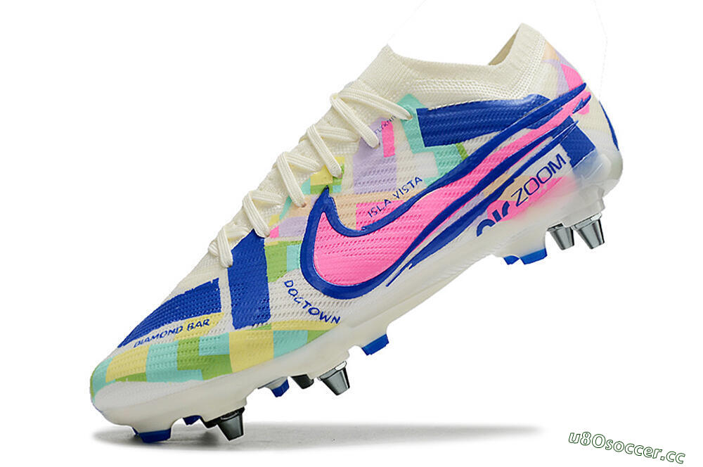 Men's Nike Air Zoom Mercurial Vapor 15 Elite SG Soft Ground Low-Tops Football Boots - White/Blue/Pink 5