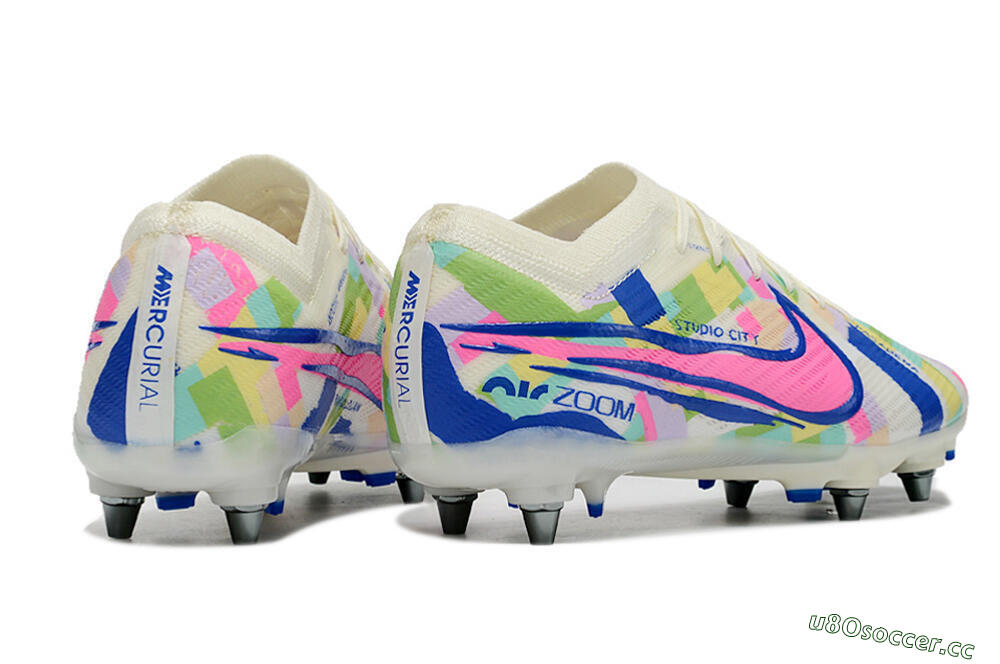Men's Nike Air Zoom Mercurial Vapor 15 Elite SG Soft Ground Low-Tops Football Boots - White/Blue/Pink 6