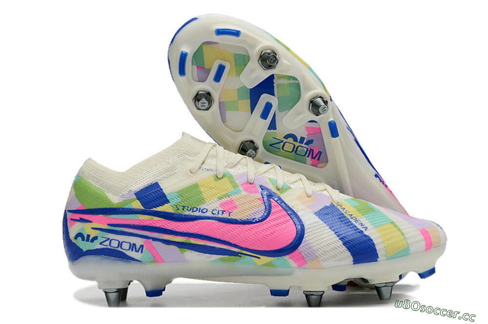 Men's Nike Air Zoom Mercurial Vapor 15 Elite SG Soft Ground Low-Tops Football Boots - White/Blue/Pink 2
