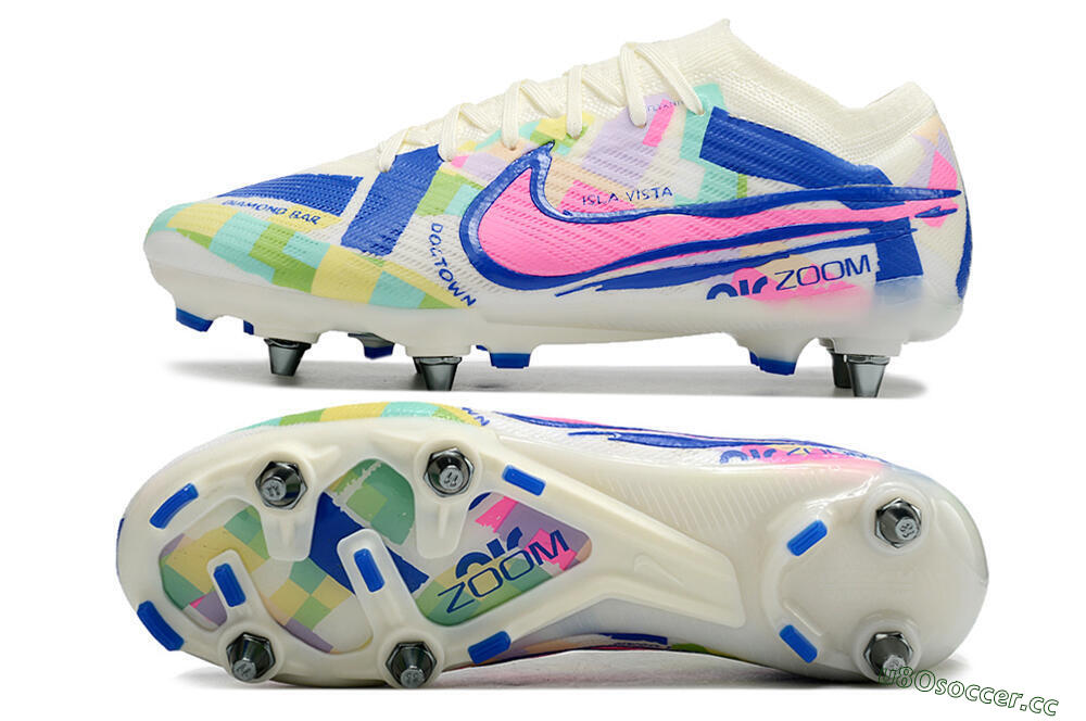 Men's Nike Air Zoom Mercurial Vapor 15 Elite SG Soft Ground Low-Tops Football Boots - White/Blue/Pink 1