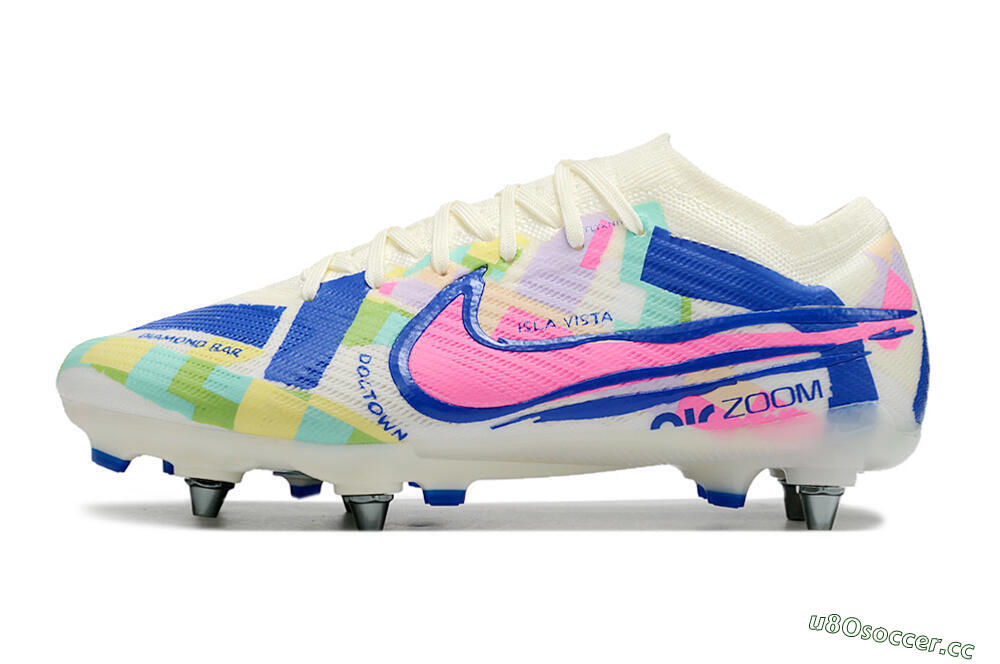Men's Nike Air Zoom Mercurial Vapor 15 Elite SG Soft Ground Low-Tops Football Boots - White/Blue/Pink 0