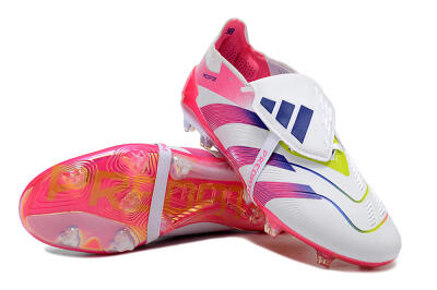 Men's Adidas Predator Accuracy+ Laceless FG Firm Ground Low-Tops Football Boots - White/Pink/Purple
