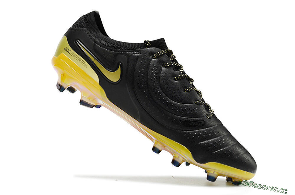 Men's Nike Tiempo Legend 10 Elite FG Firm Ground Low-Tops Football Boots - Black/Gold 4
