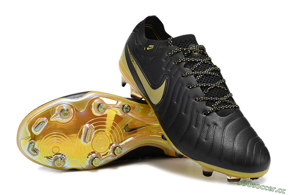 Men's Nike Tiempo Legend 10 Elite FG Firm Ground Low-Tops Football Boots - Black/Gold 3