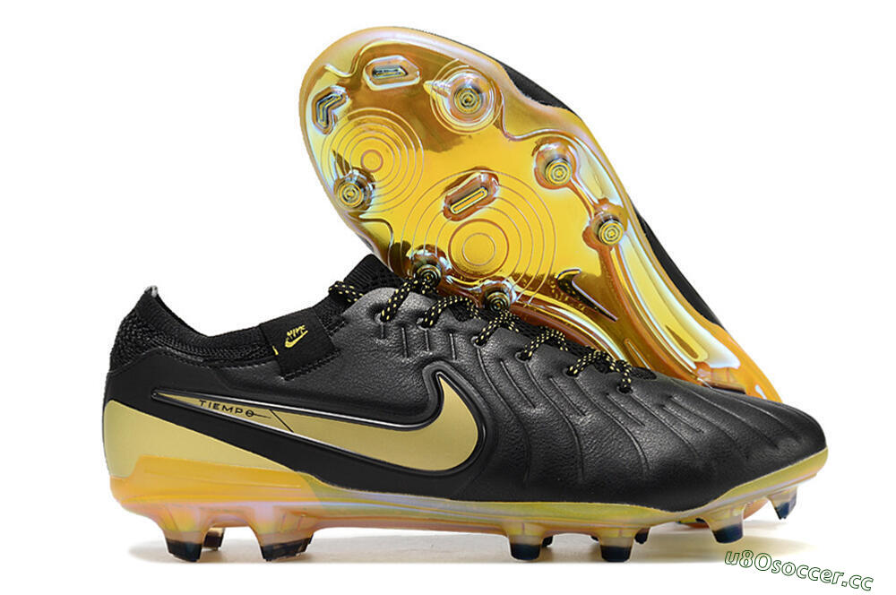 Men's Nike Tiempo Legend 10 Elite FG Firm Ground Low-Tops Football Boots - Black/Gold 2