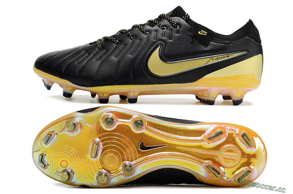 Men's Nike Tiempo Legend 10 Elite FG Firm Ground Low-Tops Football Boots - Black/Gold 1