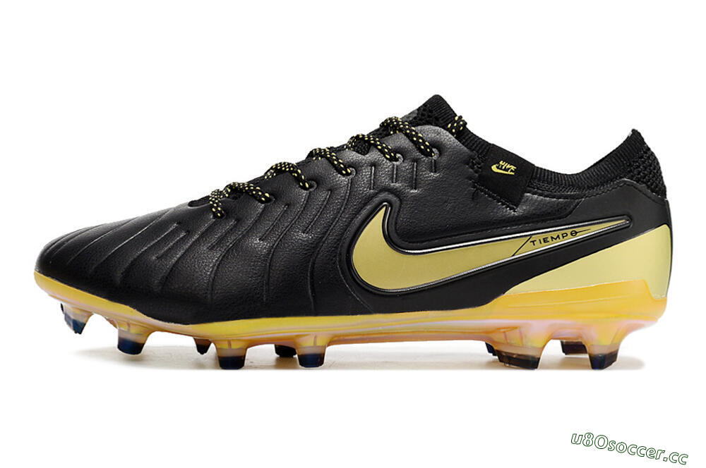 Men's Nike Tiempo Legend 10 Elite FG Firm Ground Low-Tops Football Boots - Black/Gold 0