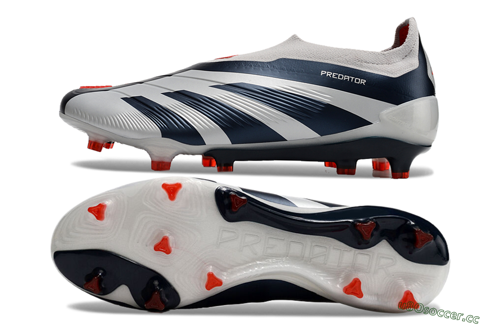Men's Adidas Predator Accuracy+ Laceless FG Firm Ground Low-Tops Football Boots - Silver/Blue/Red 1