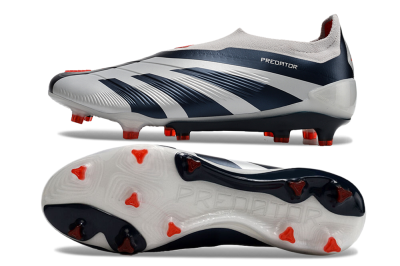 Men's Adidas Predator Accuracy+ Laceless FG Firm Ground Low-Tops Football Boots - Silver/Blue/Red