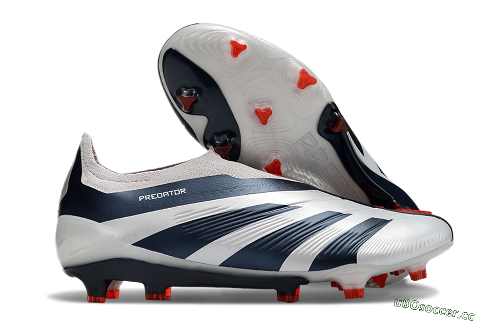 Men's Adidas Predator Accuracy+ Laceless FG Firm Ground Low-Tops Football Boots - Silver/Blue/Red 2