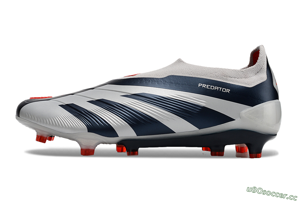 Men's Adidas Predator Accuracy+ Laceless FG Firm Ground Low-Tops Football Boots - Silver/Blue/Red 0