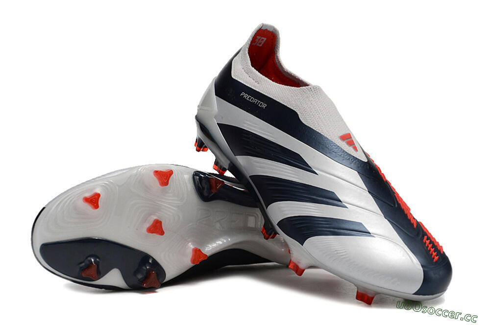 Men's Adidas Predator Accuracy+ Laceless FG Firm Ground Low-Tops Football Boots - Silver/Blue/Red 3