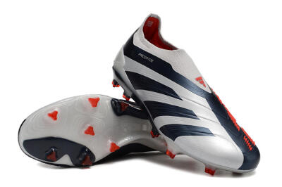 Men's Adidas Predator Accuracy+ Laceless FG Firm Ground Low-Tops Football Boots - Silver/Blue/Red