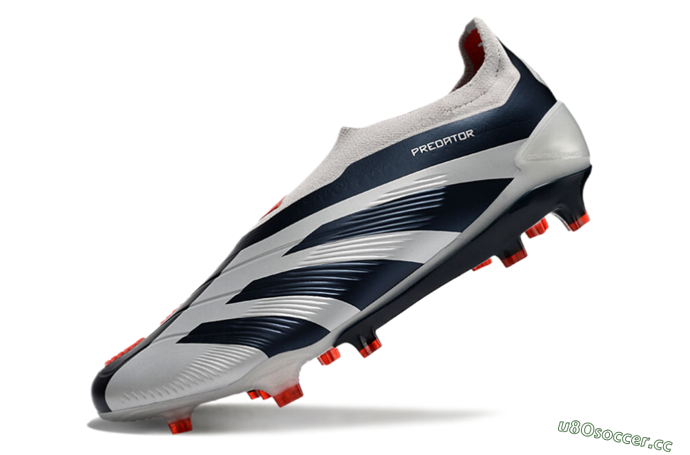 Men's Adidas Predator Accuracy+ Laceless FG Firm Ground Low-Tops Football Boots - Silver/Blue/Red 5