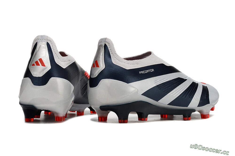Men's Adidas Predator Accuracy+ Laceless FG Firm Ground Low-Tops Football Boots - Silver/Blue/Red 6