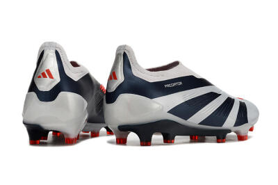 Men's Adidas Predator Accuracy+ Laceless FG Firm Ground Low-Tops Football Boots - Silver/Blue/Red