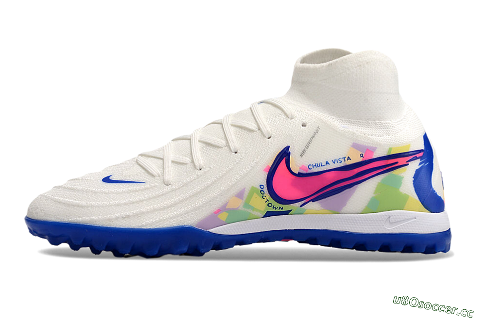 Men's Nike Phantom GX 2 Luna Elite TF Artificial Turf High-Tops Football Shoes - White/Blue/Pink 0