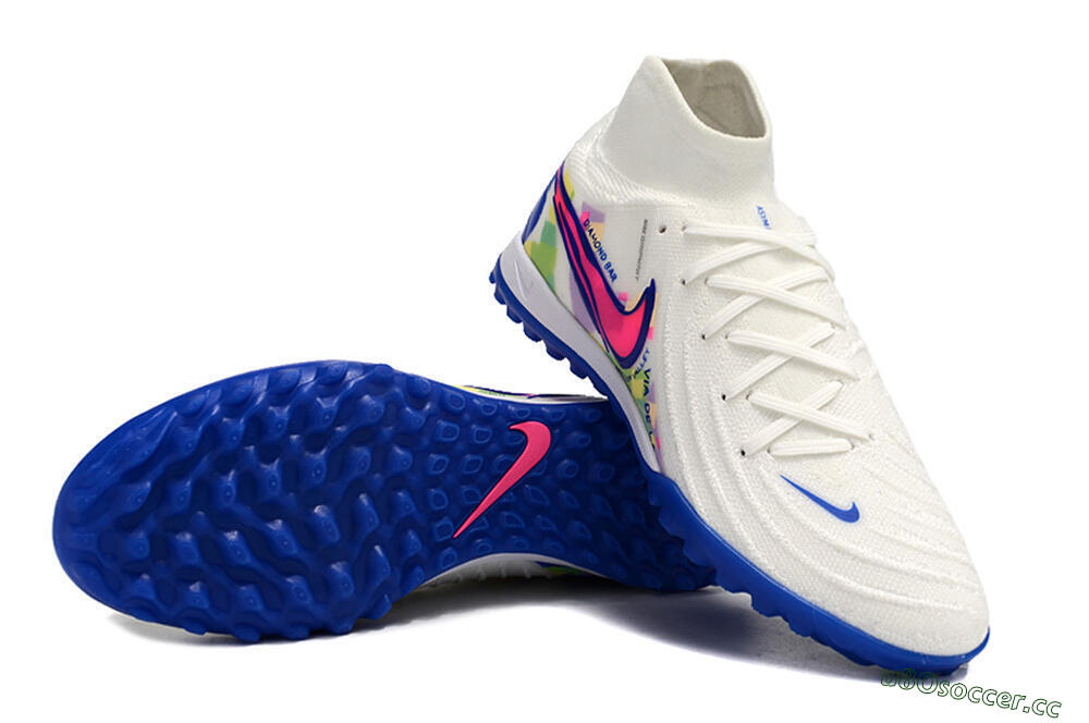 Men's Nike Phantom GX 2 Luna Elite TF Artificial Turf High-Tops Football Shoes - White/Blue/Pink 3