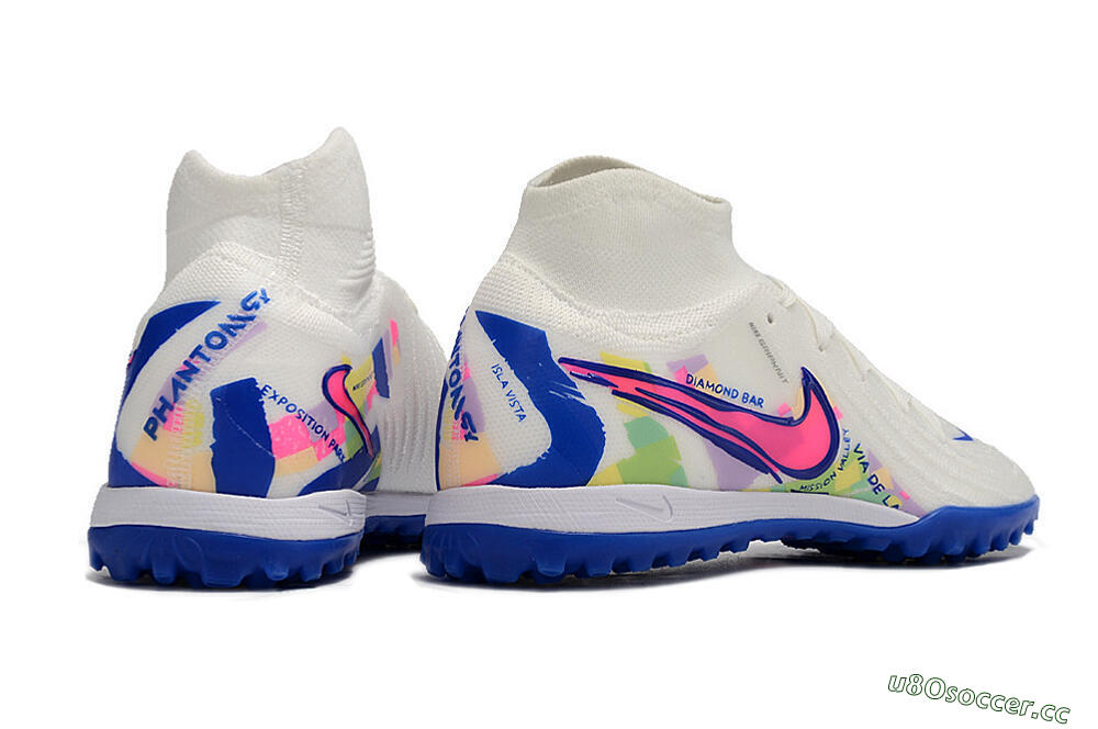 Men's Nike Phantom GX 2 Luna Elite TF Artificial Turf High-Tops Football Shoes - White/Blue/Pink 6