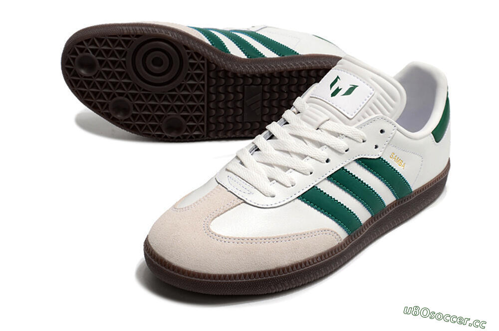 Men's Adidas Samba Messi Indoor TF Artificial Turf Low-Tops Football Shoes - Grey/White/Green 3