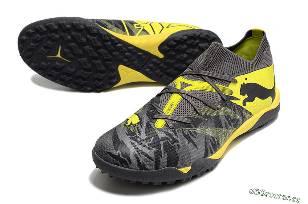 Men's Puma Future Ultimate TF Artificial Turf Low-Tops Football Shoes - Black/Grey/Yellow 3