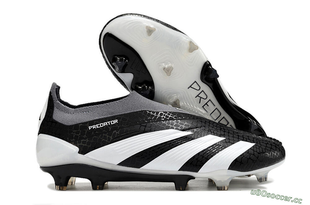 Men's Adidas Predator Accuracy+ Laceless FG Firm Ground Low-Tops Football Boots - Black/White/Grey 2