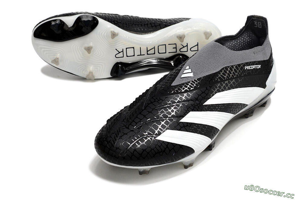 Men's Adidas Predator Accuracy+ Laceless FG Firm Ground Low-Tops Football Boots - Black/White/Grey 3