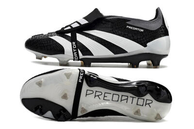 Men's Adidas Predator Elite Foldover Tongue FG Firm Ground Low-Tops Football Boots - Black/White/Grey
