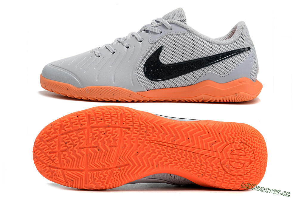 Men's Nike Tiempo Legend 10 Elite IC Indoor & Futsal Low-Tops Football Shoes - Grey/Black/Orange 1