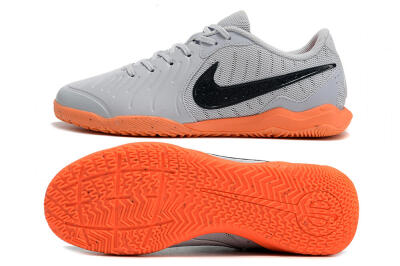 Men's Nike Tiempo Legend 10 Elite IC Indoor & Futsal Low-Tops Football Shoes - Grey/Black/Orange