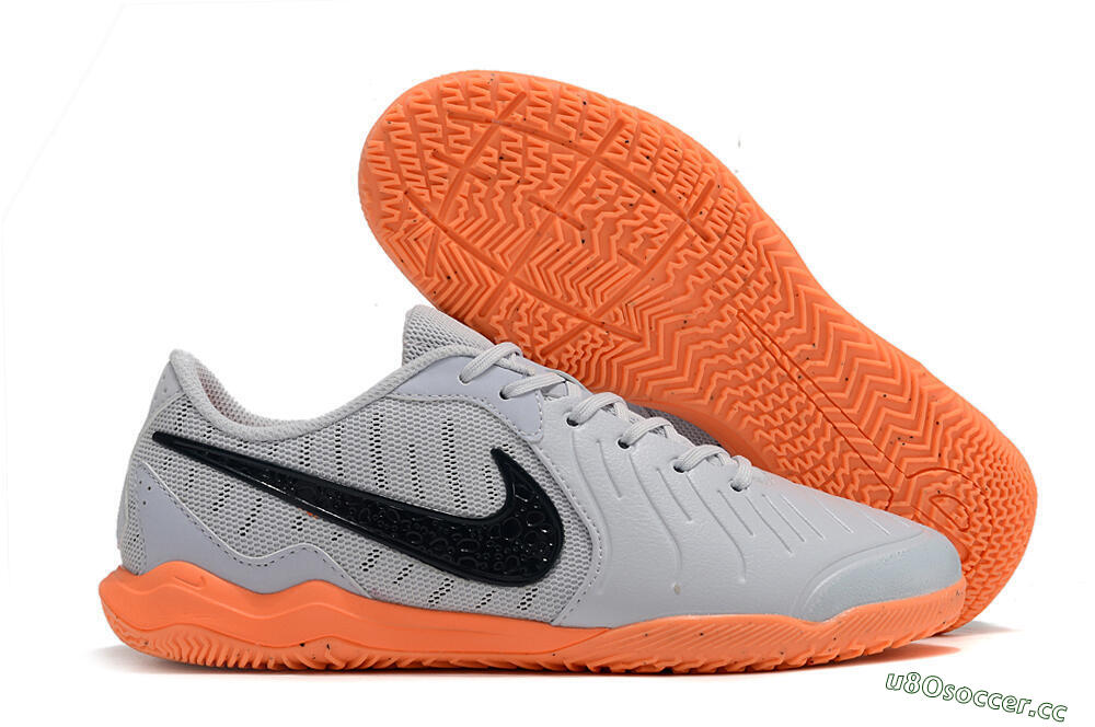 Men's Nike Tiempo Legend 10 Elite IC Indoor & Futsal Low-Tops Football Shoes - Grey/Black/Orange 2