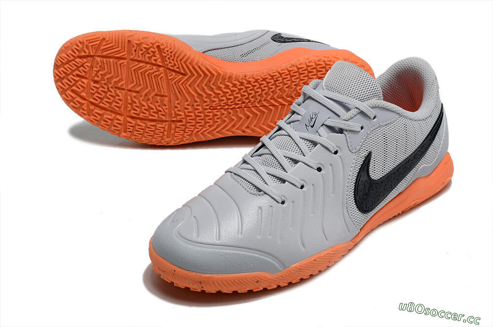 Men's Nike Tiempo Legend 10 Elite IC Indoor & Futsal Low-Tops Football Shoes - Grey/Black/Orange 3