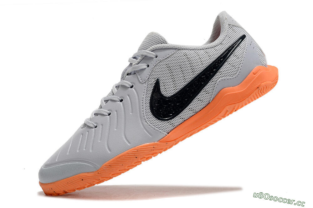 Men's Nike Tiempo Legend 10 Elite IC Indoor & Futsal Low-Tops Football Shoes - Grey/Black/Orange 5