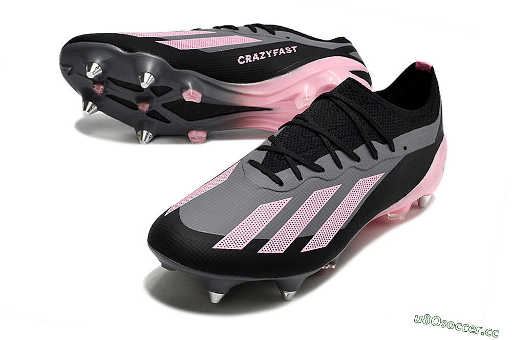 Men's Adidas X Crazyfast.1 SG Soft Ground Low-Tops Football Boots - Black/Pink/Grey 3