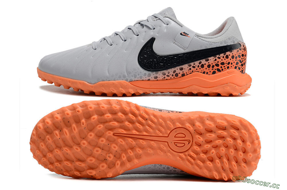 Men's Nike Tiempo Legend 10 Elite TF Artificial Turf Low-Tops Football Shoes - Grey/Black/Orange 1
