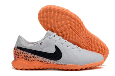 Men's Nike Tiempo Legend 10 Elite TF Artificial Turf Low-Tops Football Shoes - Grey/Black/Orange
