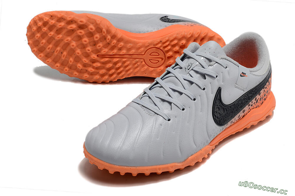 Men's Nike Tiempo Legend 10 Elite TF Artificial Turf Low-Tops Football Shoes - Grey/Black/Orange 3