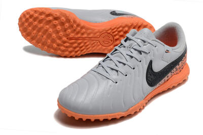 Men's Nike Tiempo Legend 10 Elite TF Artificial Turf Low-Tops Football Shoes - Grey/Black/Orange