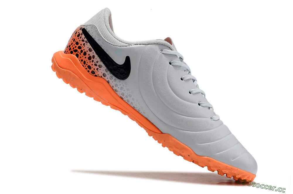 Men's Nike Tiempo Legend 10 Elite TF Artificial Turf Low-Tops Football Shoes - Grey/Black/Orange 4